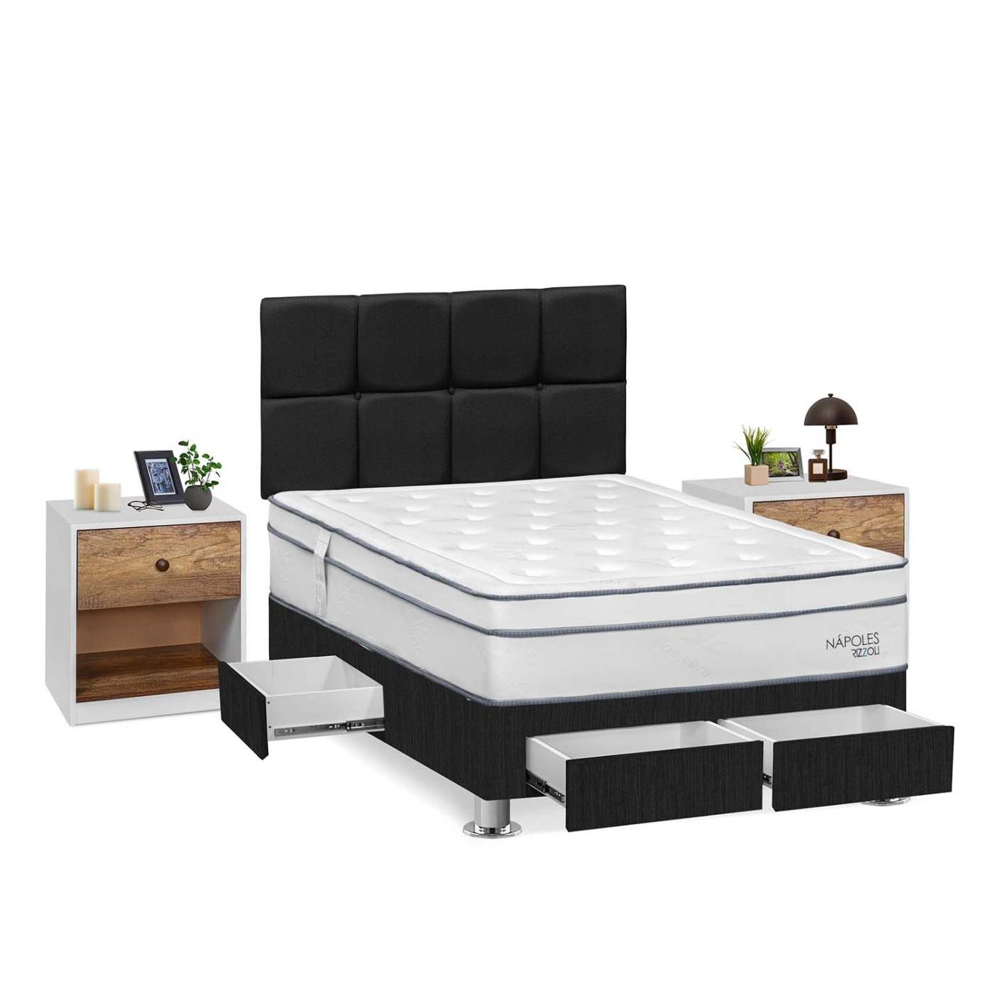 DORMITORIO RIZZOLI NAPOLES 2 PLAZAS 4 CAJONES + VELADOR MUNDIAL - 2