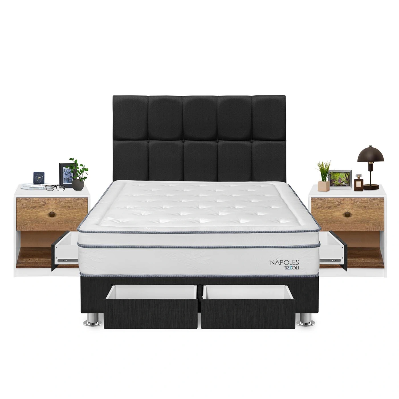 DORMITORIO RIZZOLI NAPOLES QUEEN 4 CAJONES + VELADOR MUNDIAL - 1