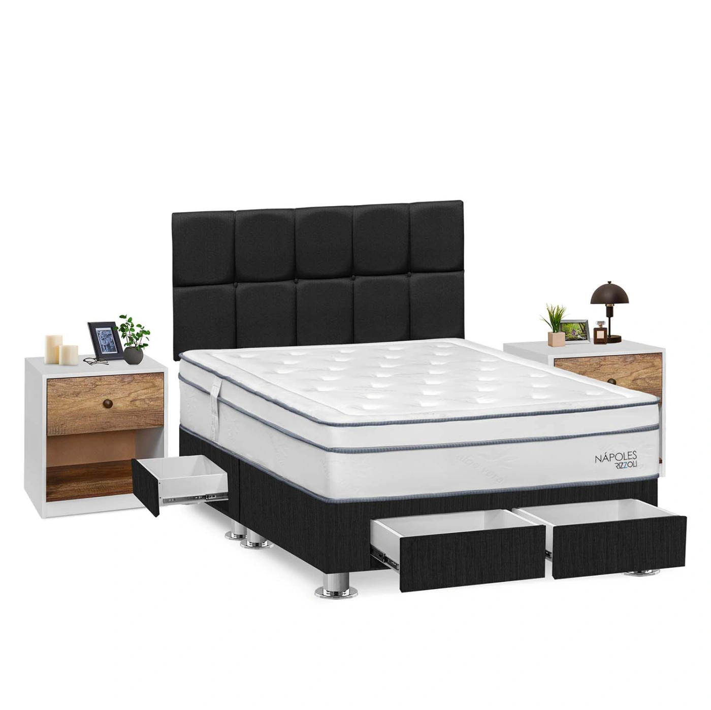DORMITORIO RIZZOLI NAPOLES QUEEN 4 CAJONES + VELADOR MUNDIAL - 2