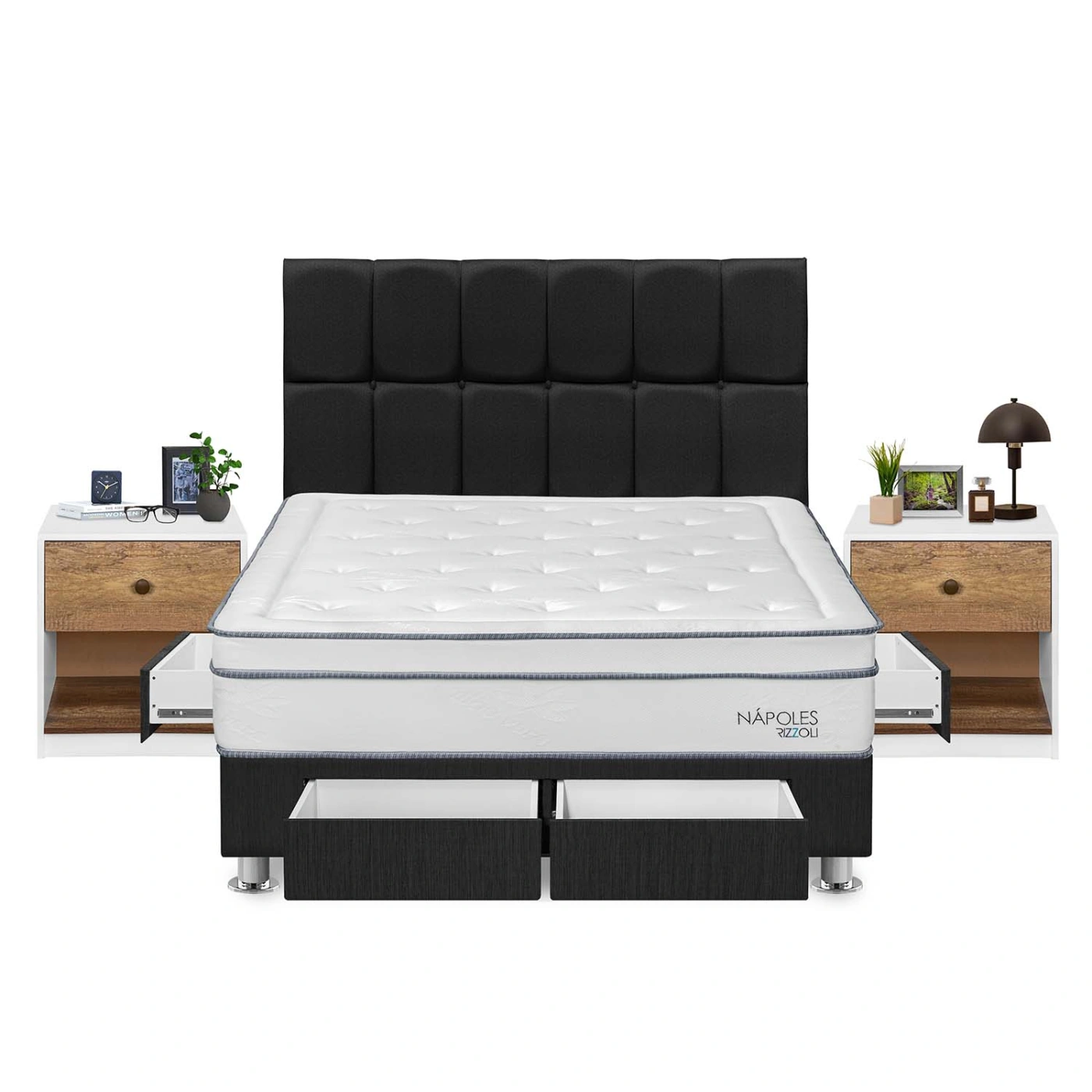 DORMITORIO RIZZOLI NAPOLES KING 4 CAJONES + VELADOR MUNDIAL - 1