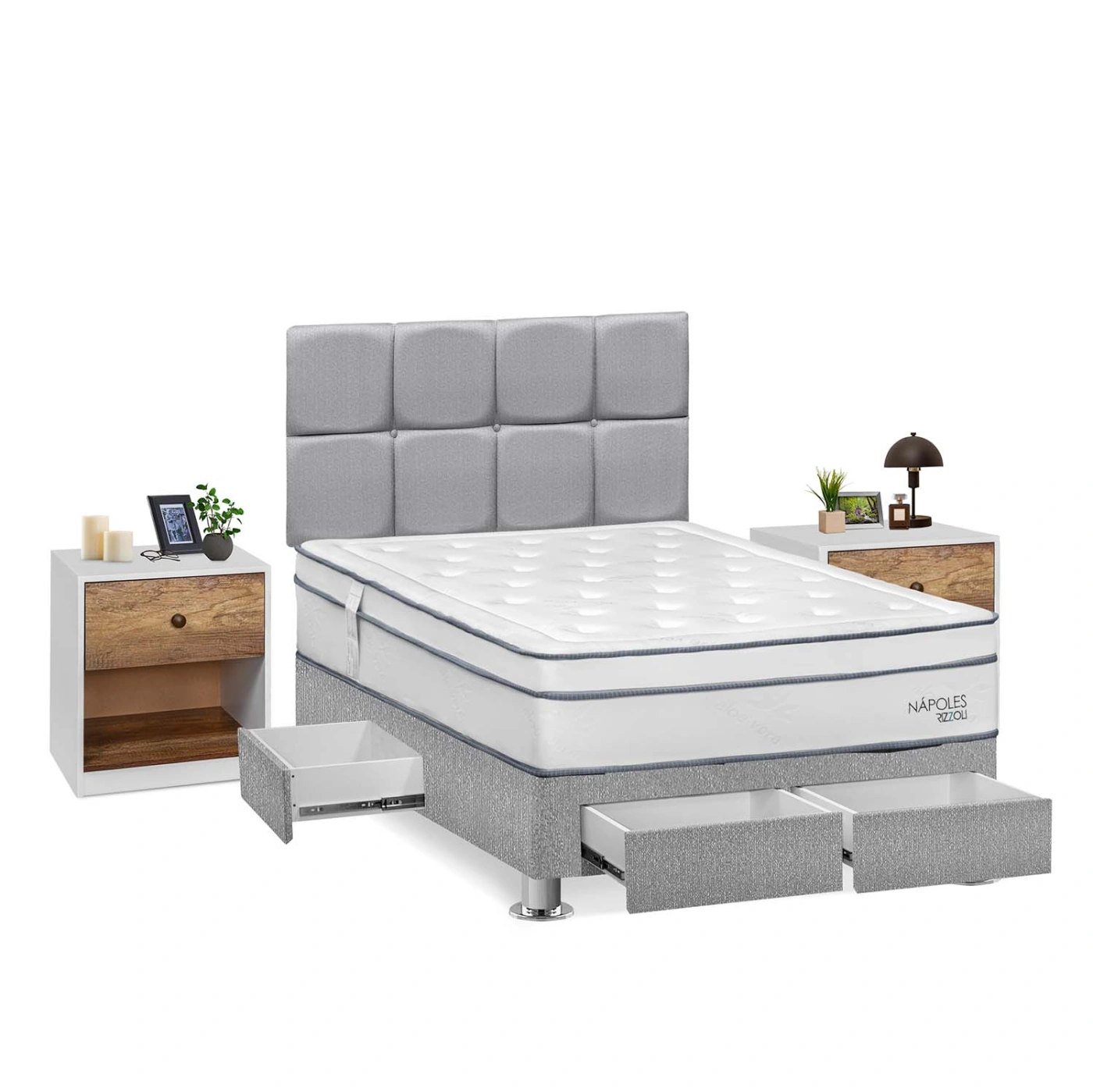 DORMITORIO RIZZOLI NAPOLES 2 PLAZAS 4 CAJONES + VELADOR MUNDIAL - 2