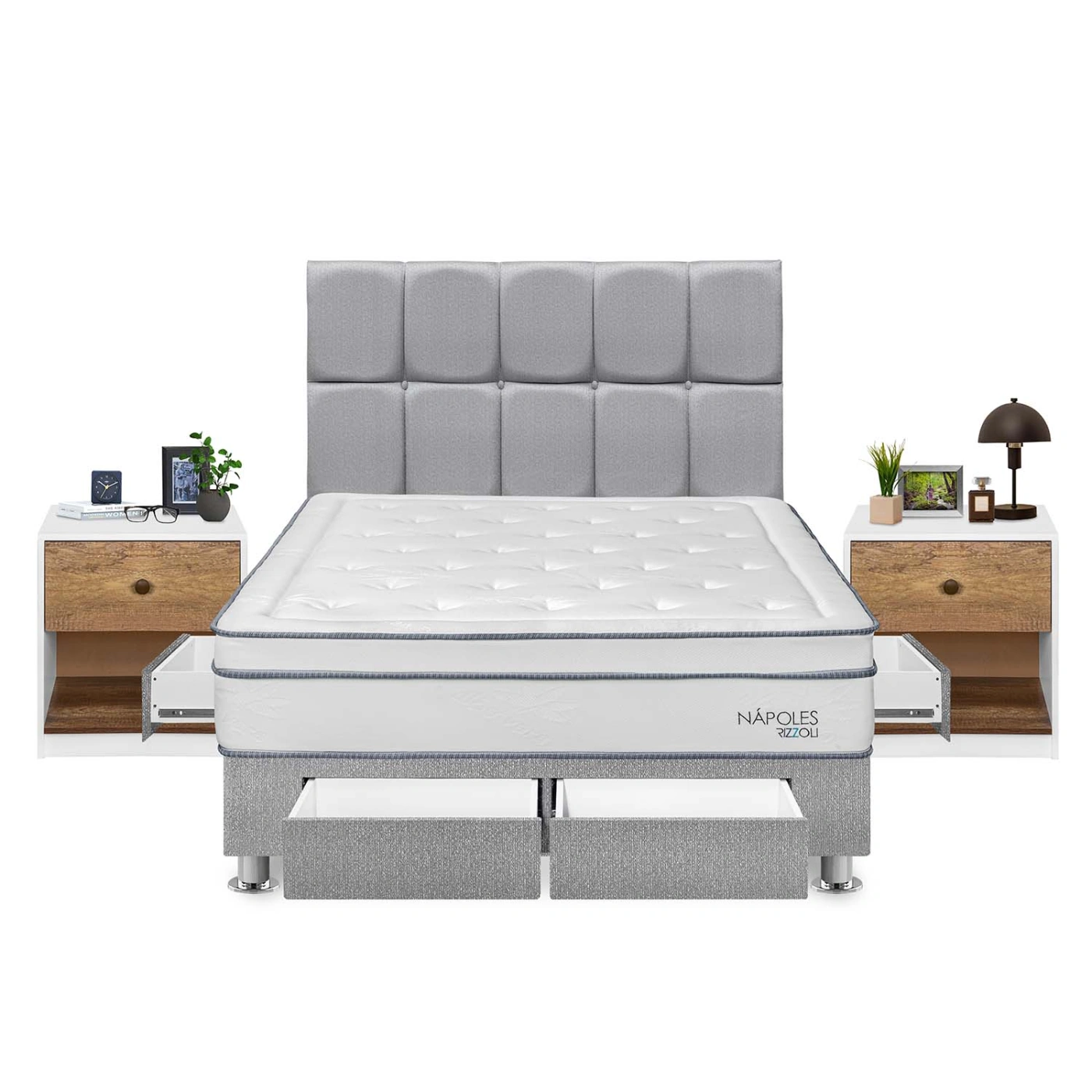 DORMITORIO RIZZOLI NAPOLES QUEEN 4 CAJONES + VELADOR MUNDIAL - 1