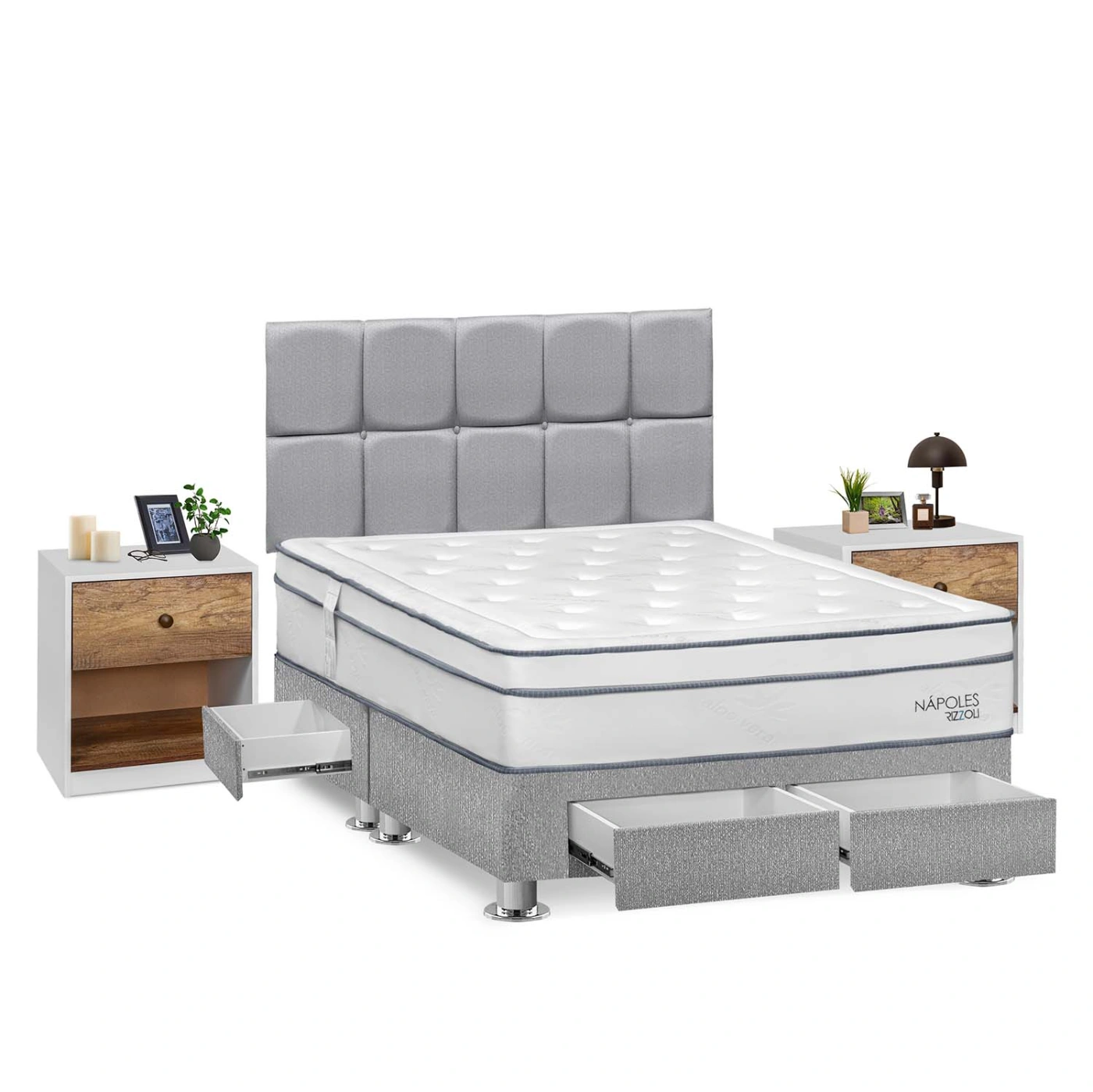 DORMITORIO RIZZOLI NAPOLES QUEEN 4 CAJONES + VELADOR MUNDIAL - 2