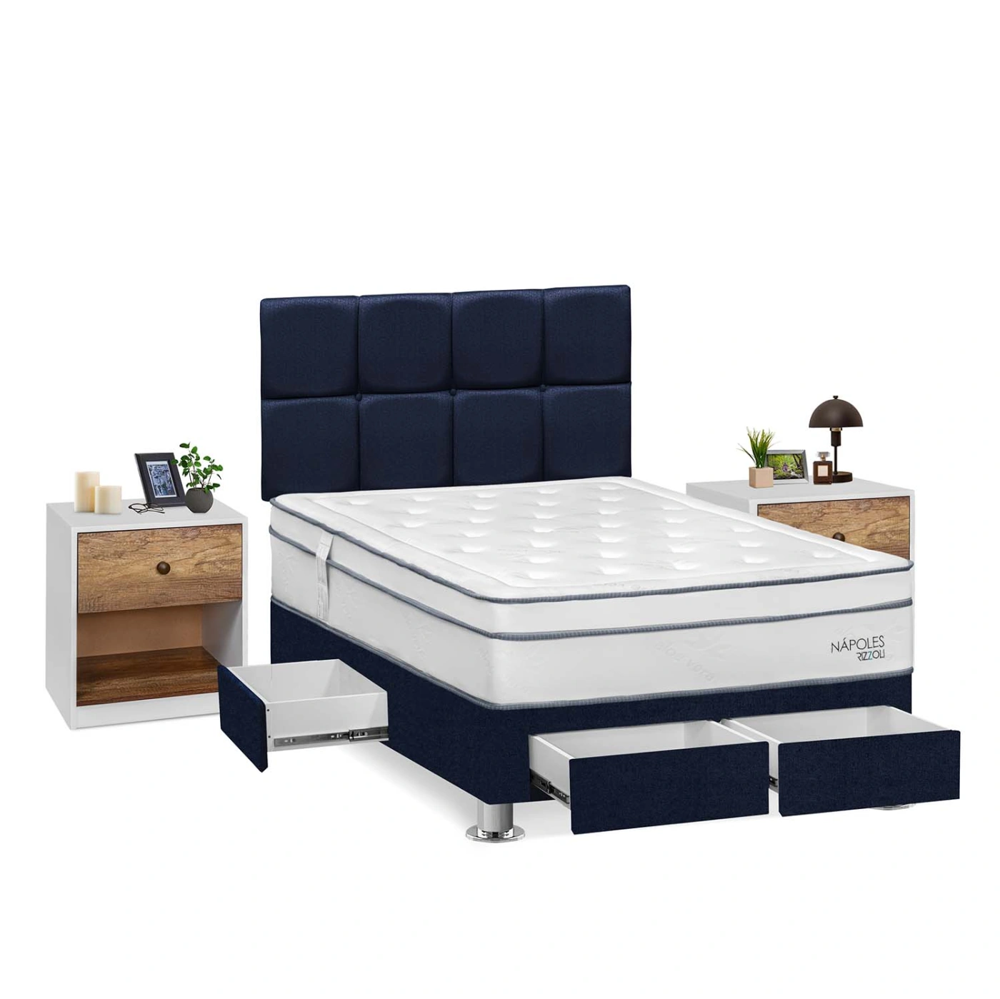 DORMITORIO RIZZOLI NAPOLES 2 PLAZAS 4 CAJONES + VELADOR MUNDIAL - 2
