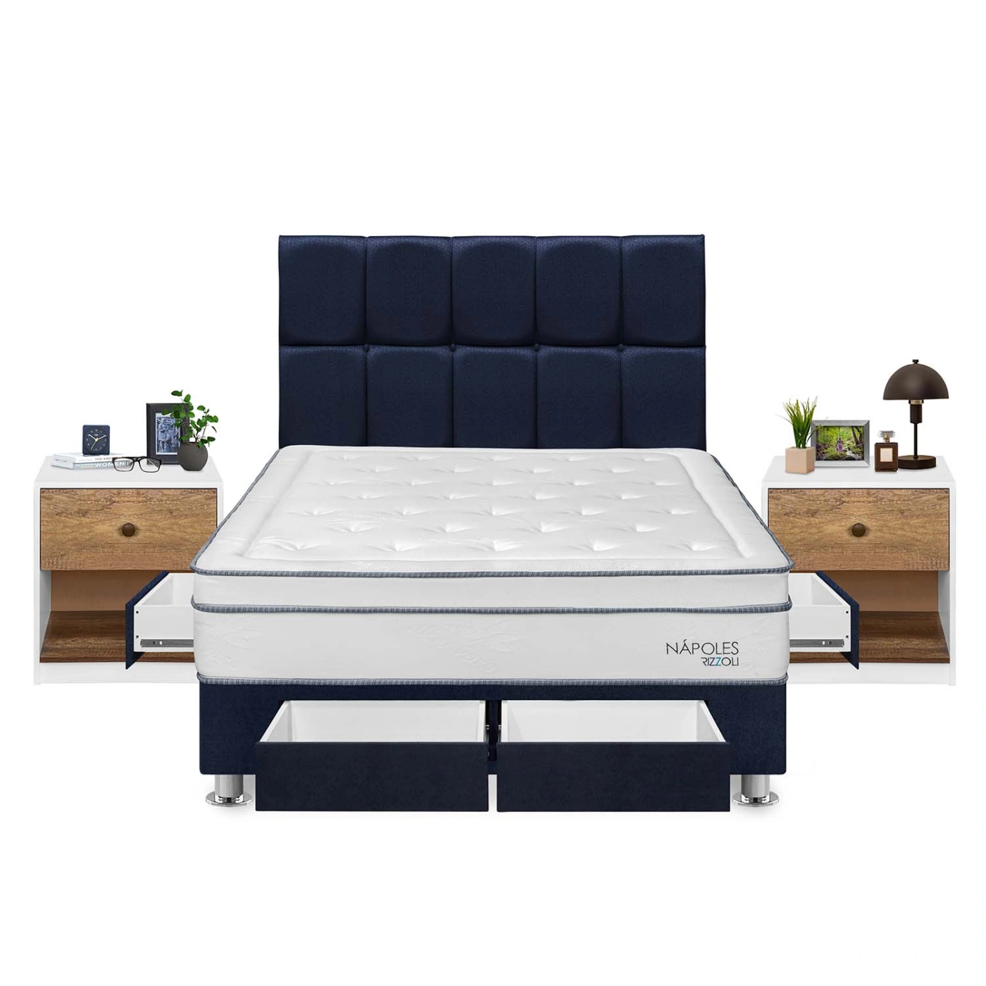 DORMITORIO RIZZOLI NAPOLES QUEEN 4 CAJONES + VELADOR MUNDIAL - 1