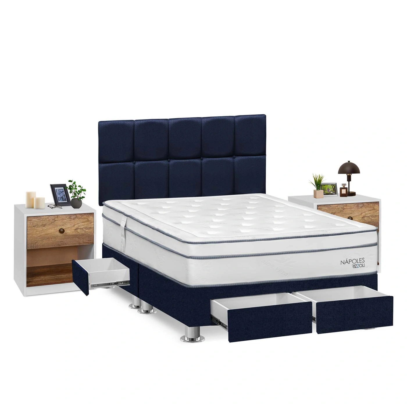DORMITORIO RIZZOLI NAPOLES QUEEN 4 CAJONES + VELADOR MUNDIAL - 2