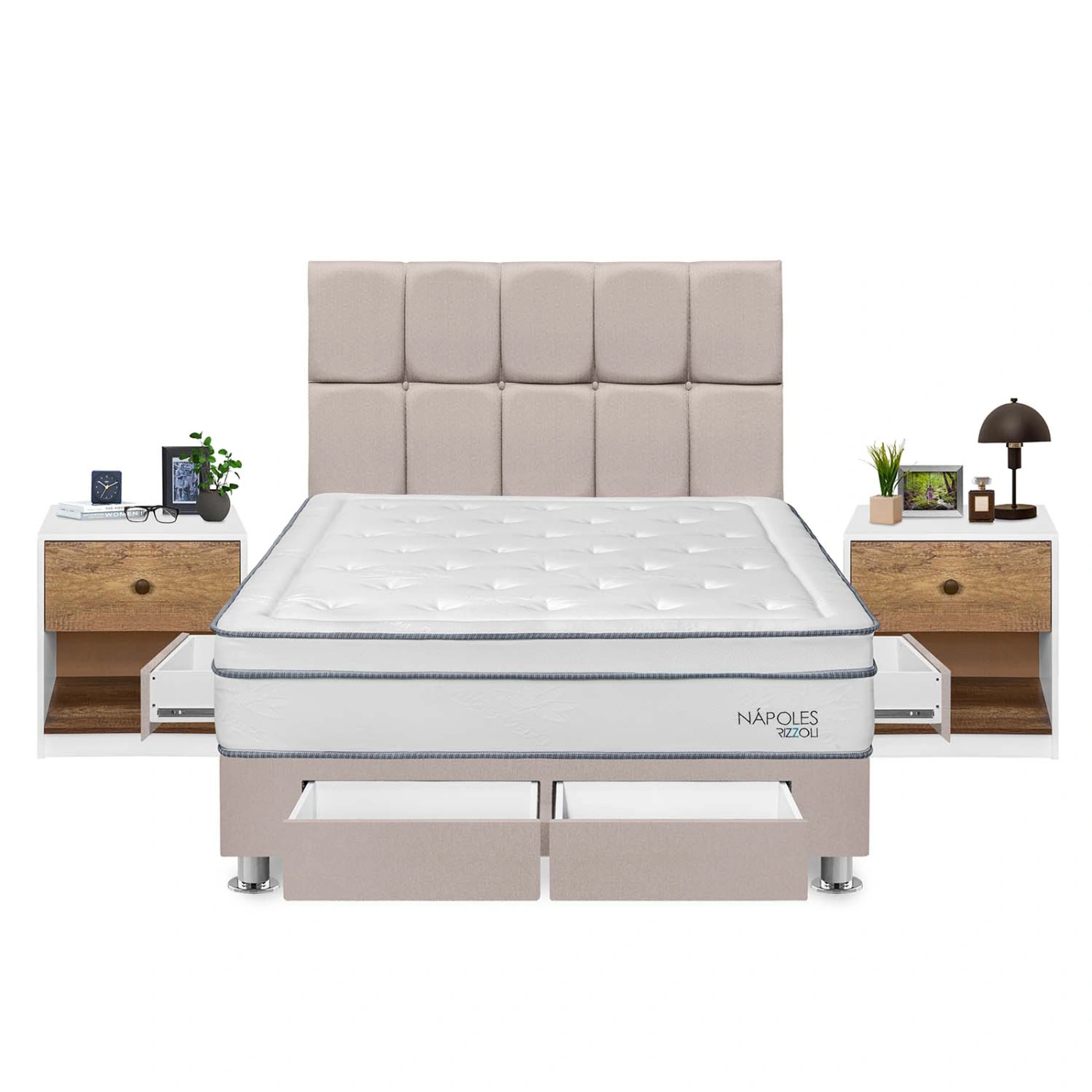 DORMITORIO RIZZOLI NAPOLES QUEEN 4 CAJONES + VELADOR MUNDIAL - 1