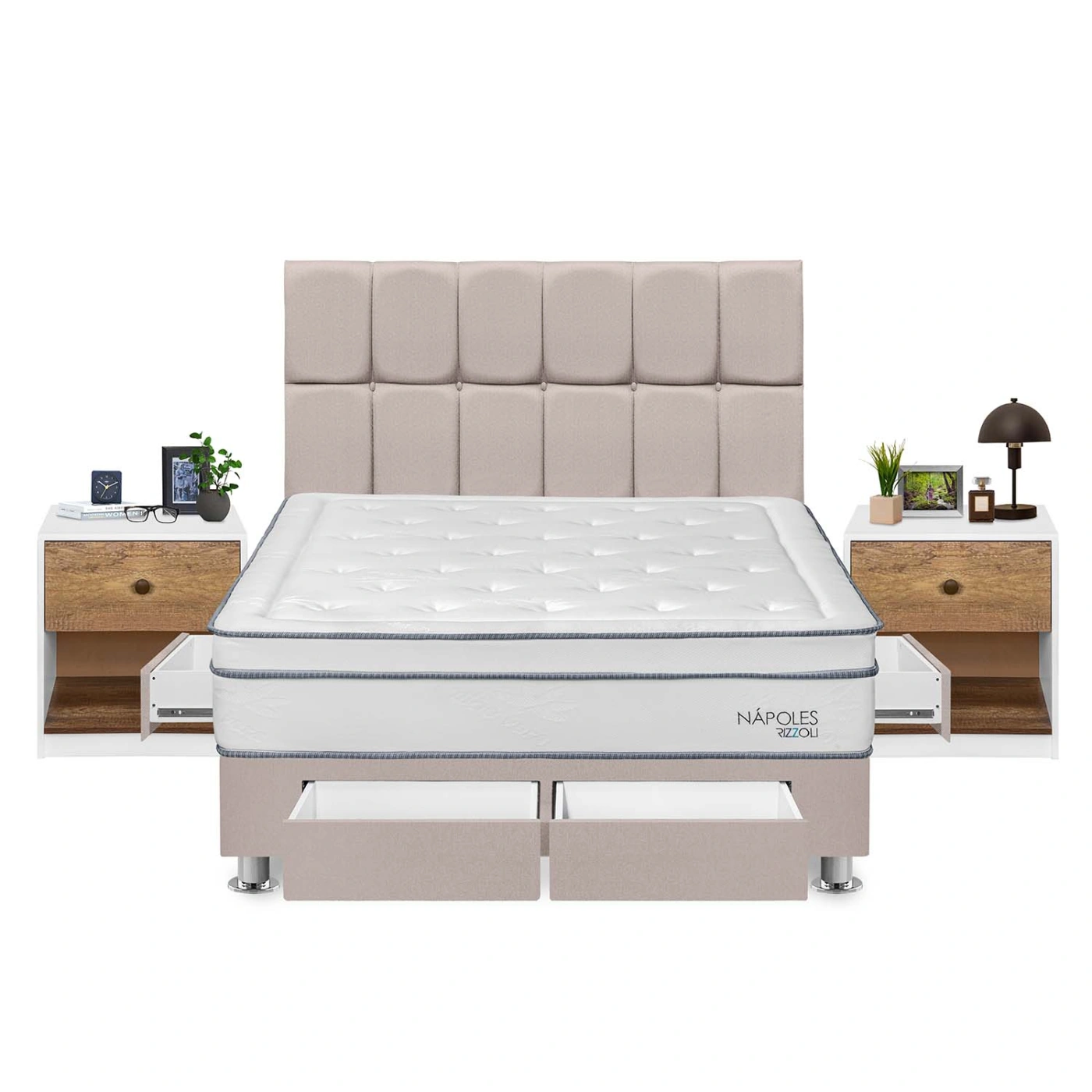 DORMITORIO RIZZOLI NAPOLES KING 4 CAJONES + VELADOR MUNDIAL - 1
