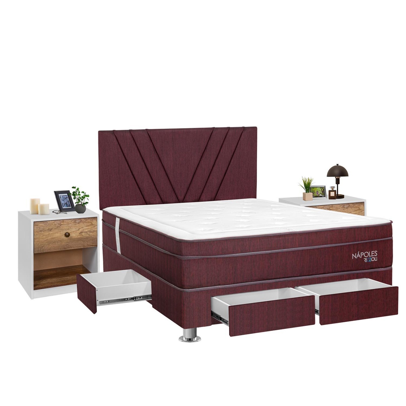 DORMITORIO RIZZOLI NAPOLES 2 PLAZAS 4 CAJONES + VELADOR MUNDIAL - 1