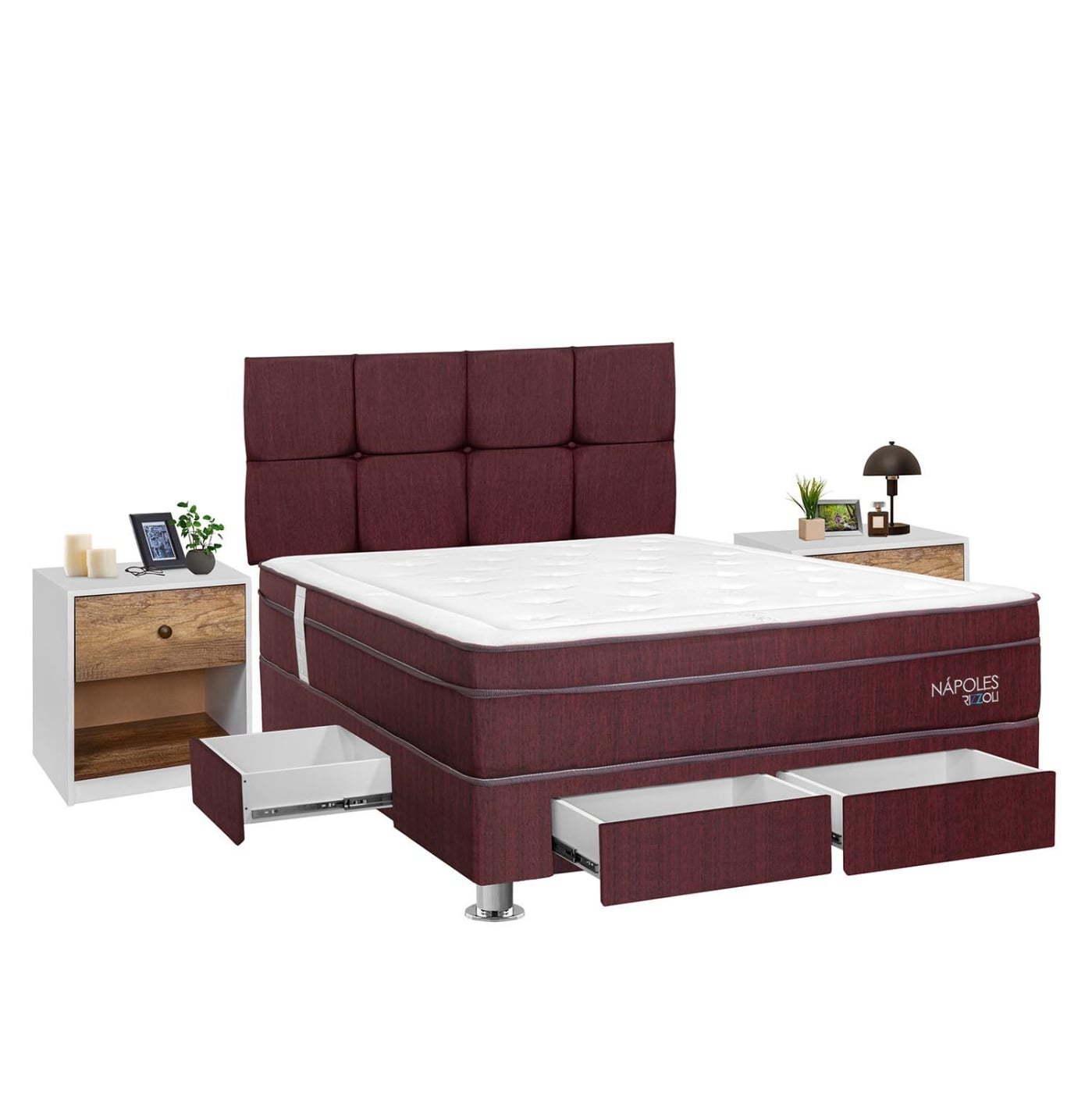 DORMITORIO RIZZOLI NAPOLES 2 PLAZAS 4 CAJONES + VELADOR MUNDIAL - 1