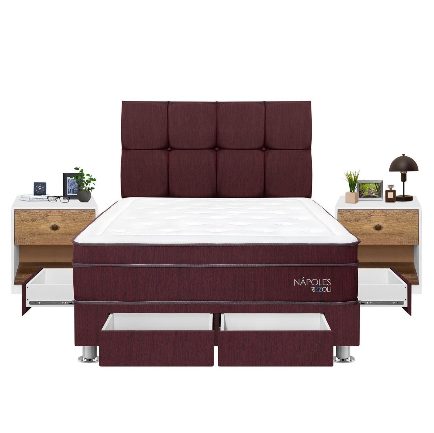 DORMITORIO RIZZOLI NAPOLES 2 PLAZAS 4 CAJONES + VELADOR MUNDIAL - 2