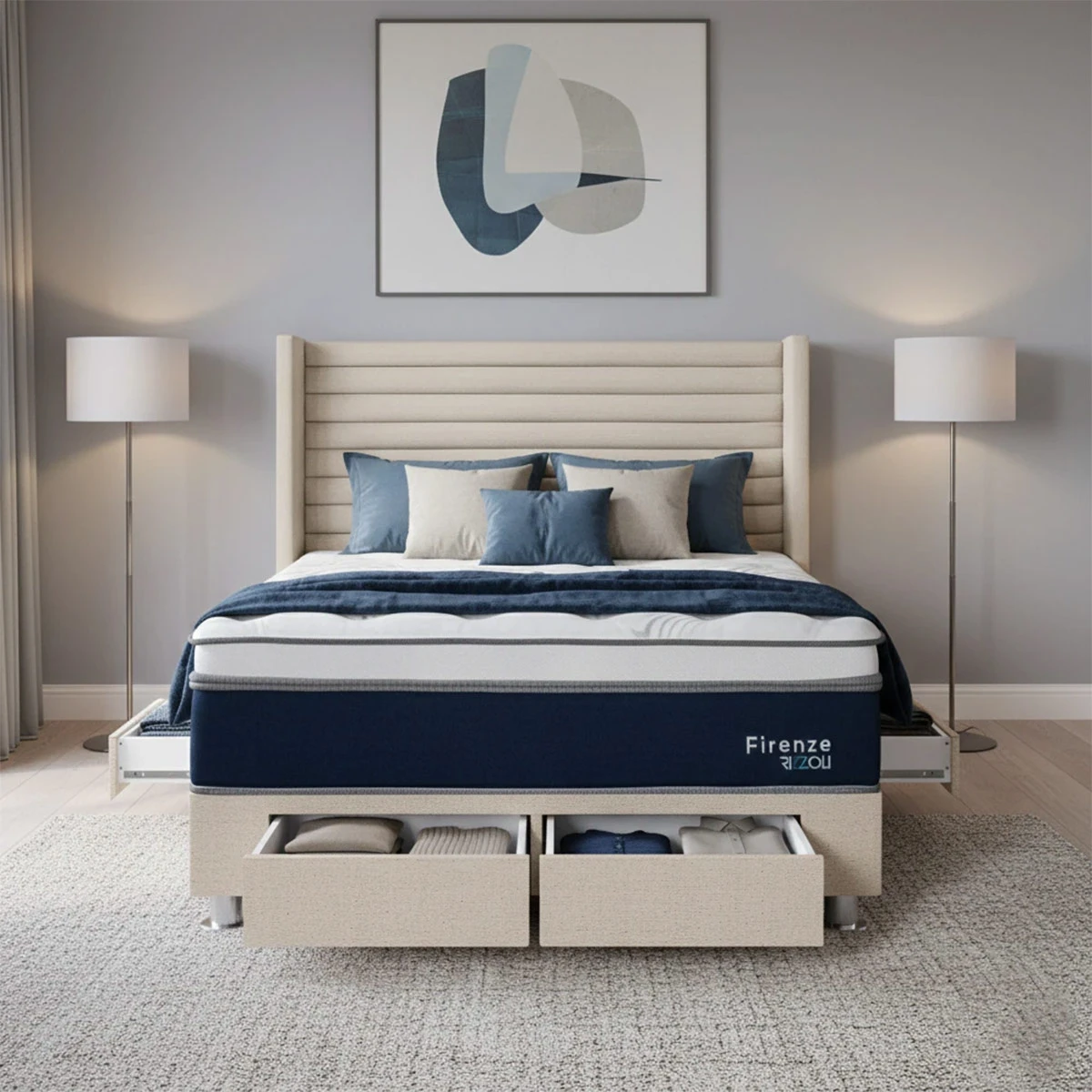 DORMITORIO RIZZOLI FIRENZE QUEEN CON CAJONES BEIGE - 1