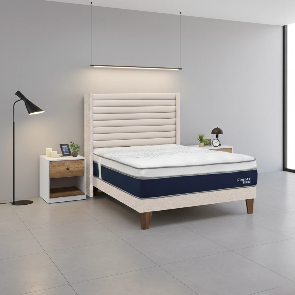 DORMITORIO EUROPEO RIZZOLI FIRENZE 2 PLAZAS BEIGE + VELADOR MUNDIAL - 1
