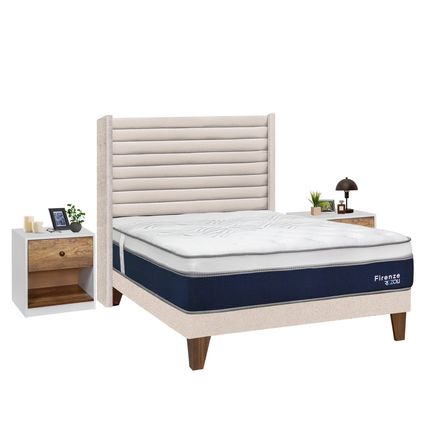 DORMITORIO EUROPEO RIZZOLI FIRENZE 2 PLAZAS BEIGE + VELADOR MUNDIAL - 2