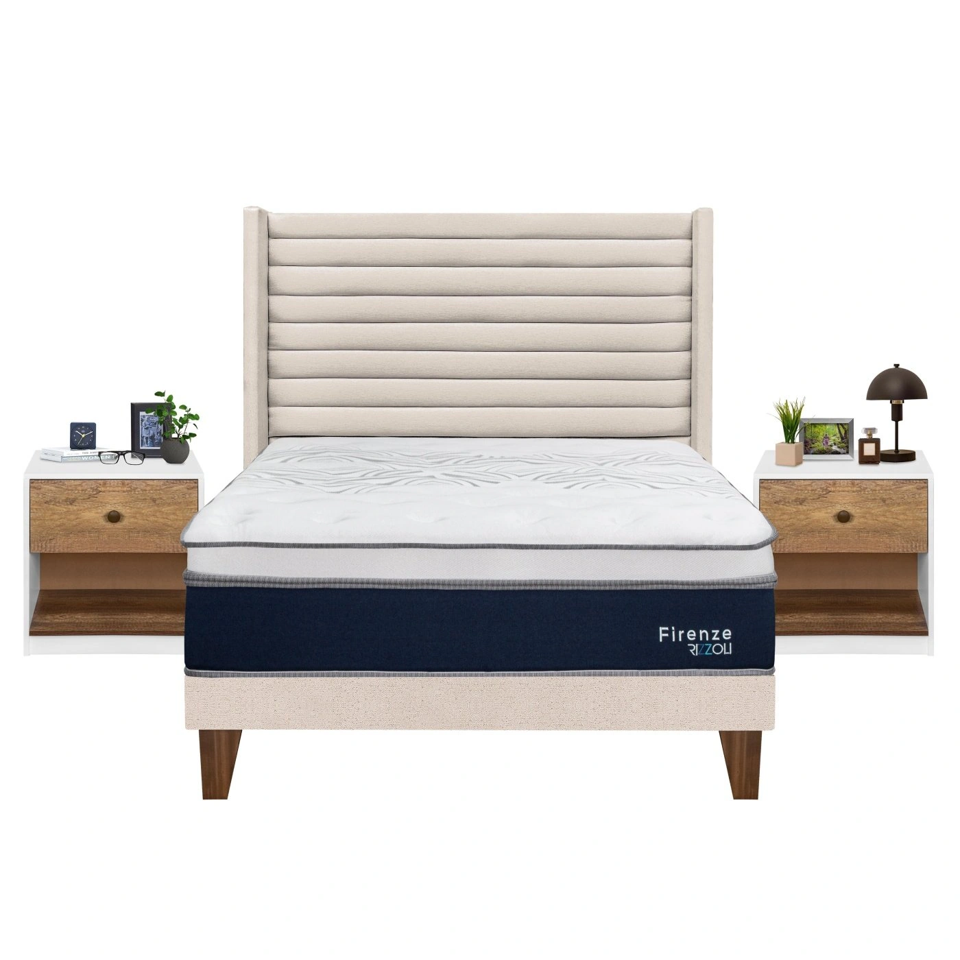 DORMITORIO EUROPEO RIZZOLI FIRENZE 2 PLAZAS BEIGE + VELADOR MUNDIAL - 3