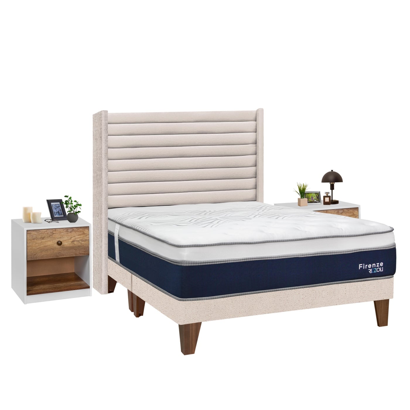DORMITORIO EUROPEO RIZZOLI FIRENZE KING BEIGE + VELADOR MUNDIAL - 1