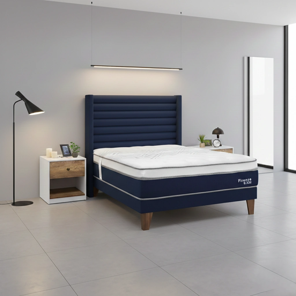 DORMITORIO EUROPEO RIZZOLI FIRENZE 2 PLAZAS AZUL + VELADOR MUNDIAL - 1