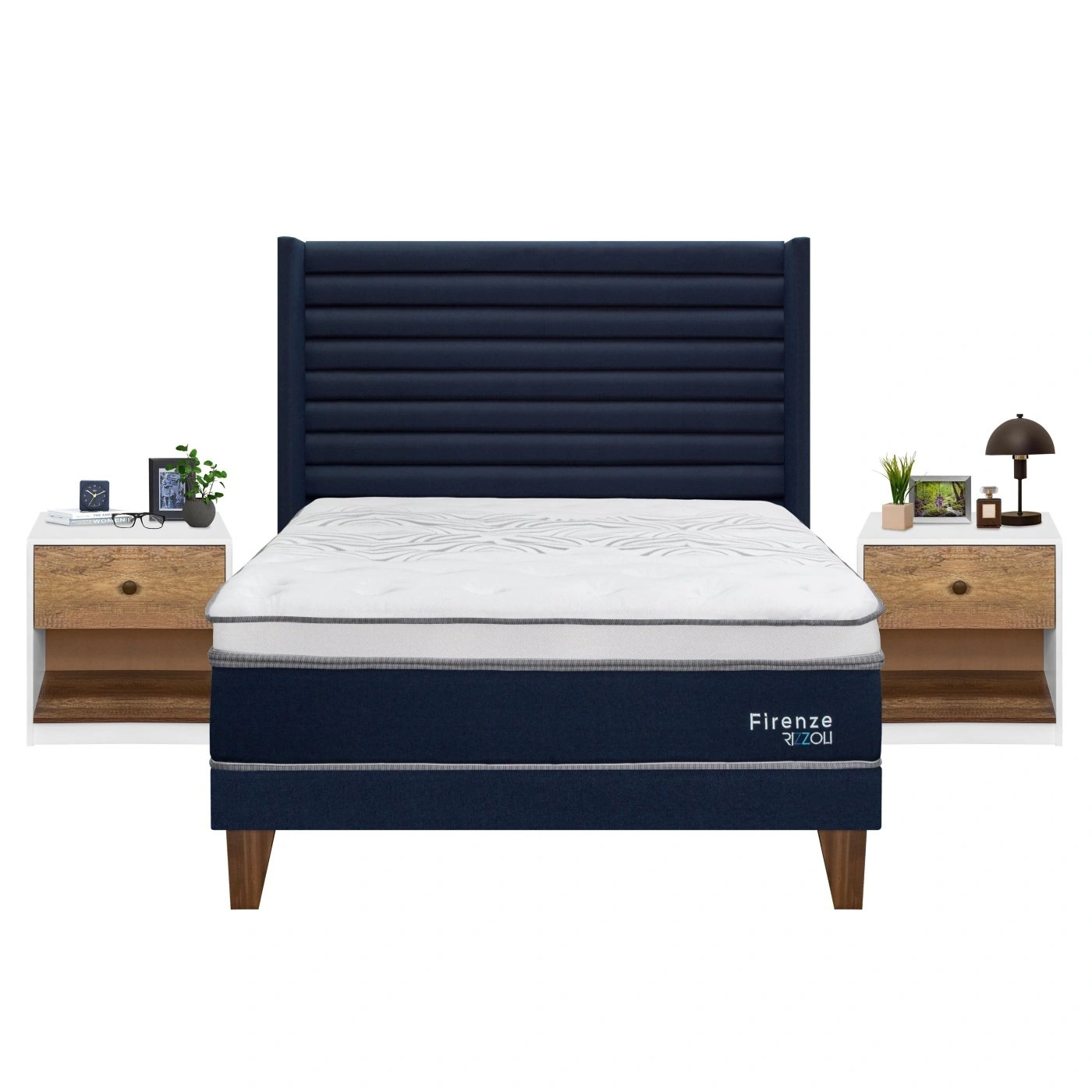DORMITORIO EUROPEO RIZZOLI FIRENZE 2 PLAZAS AZUL + VELADOR MUNDIAL - 3