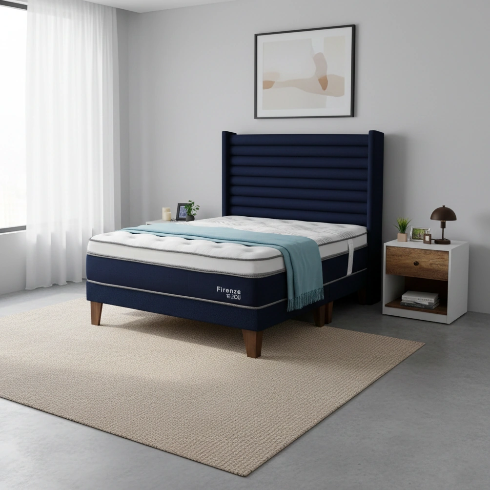 DORMITORIO EUROPEO RIZZOLI FIRENZE QUEEN AZUL + VELADOR MUNDIAL - 1