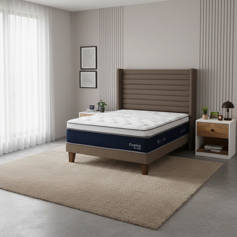 DORMITORIO EUROPEO RIZZOLI FIRENZE 2 PLAZAS MARRON + VELADOR MUNDIAL - 1