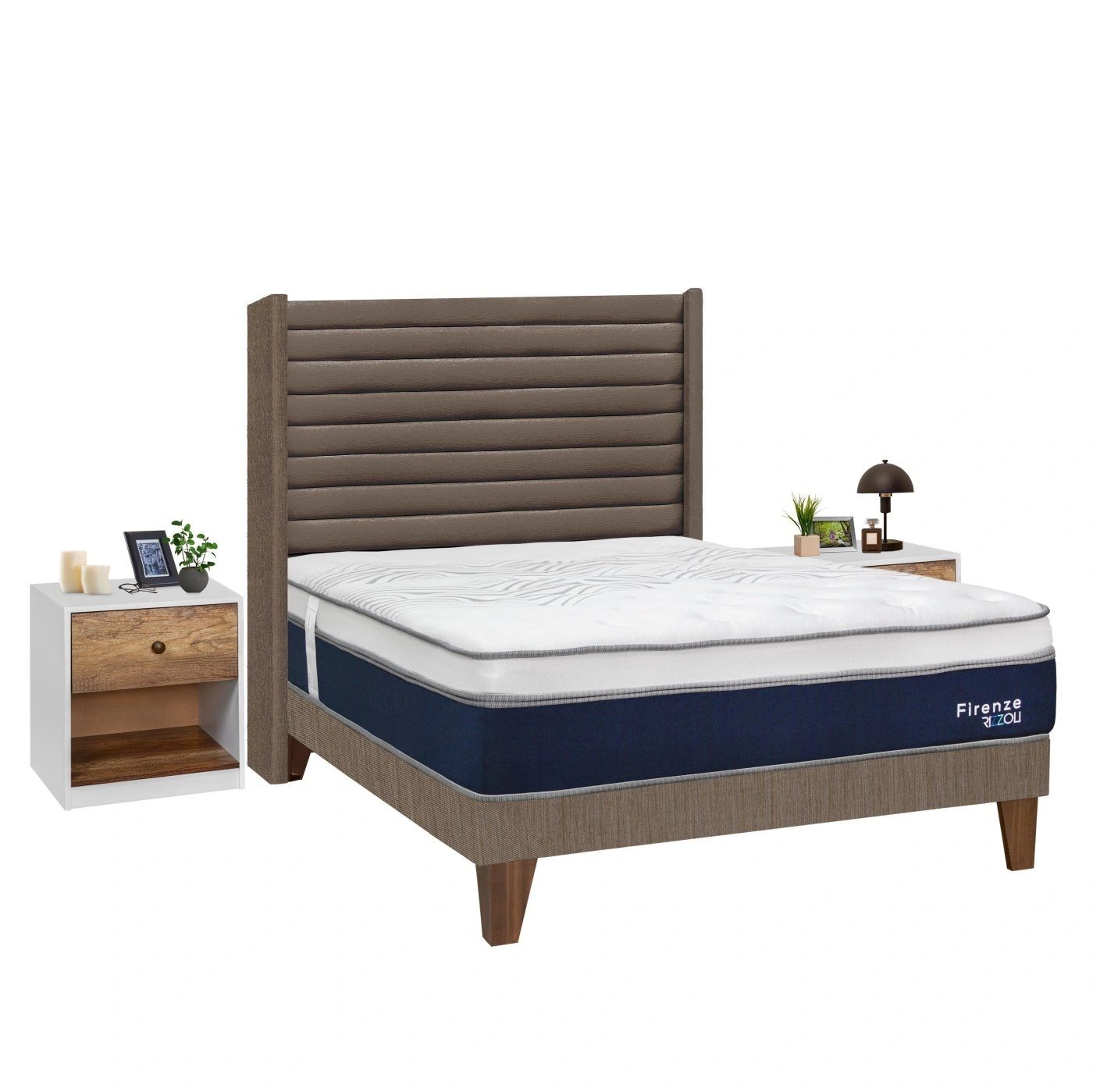 DORMITORIO EUROPEO RIZZOLI FIRENZE 2 PLAZAS MARRON + VELADOR MUNDIAL - 3