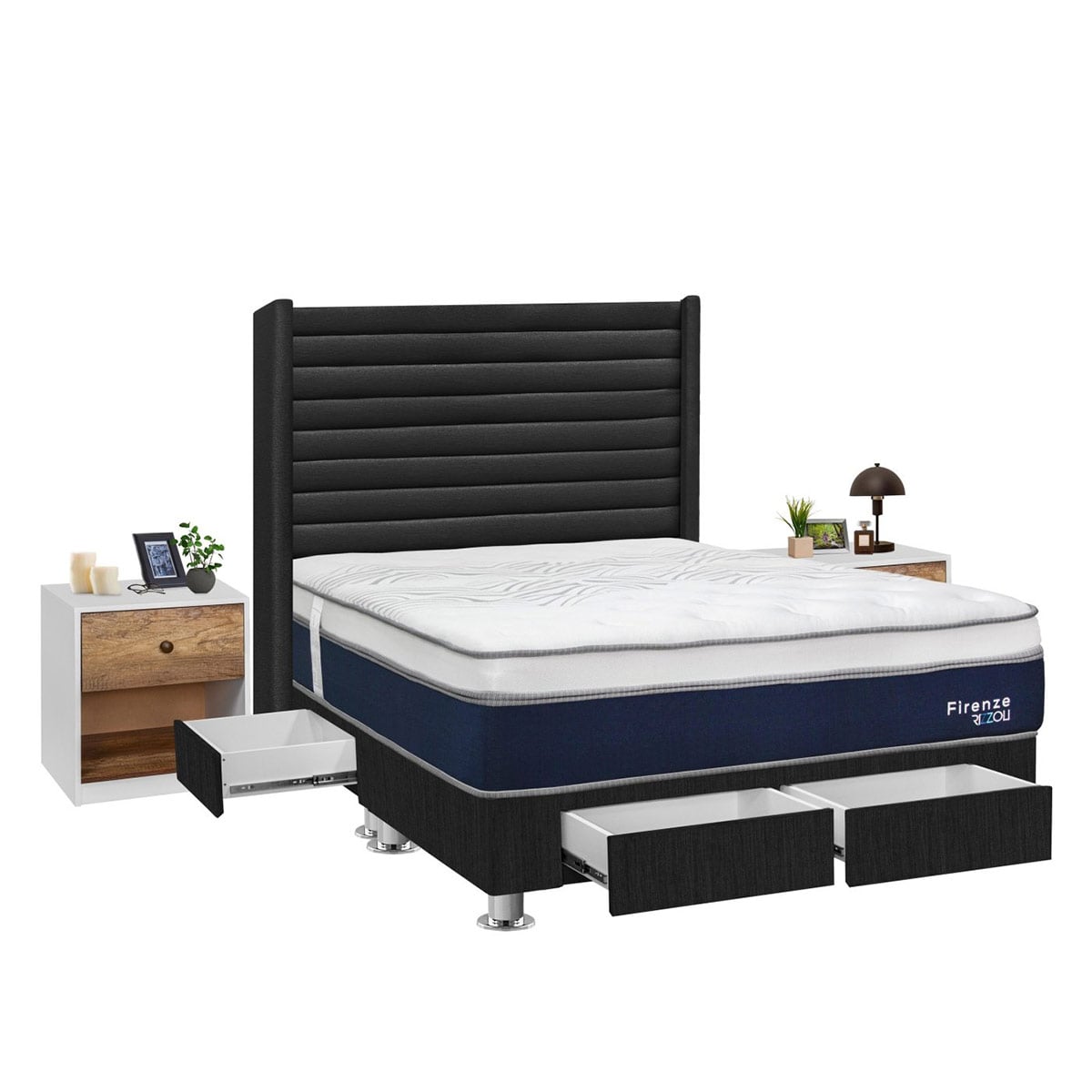 DORMITORIO RIZZOLI FIRENZE QUEEN CON CAJONES GRIS + VELADOR MUNDIAL - 2