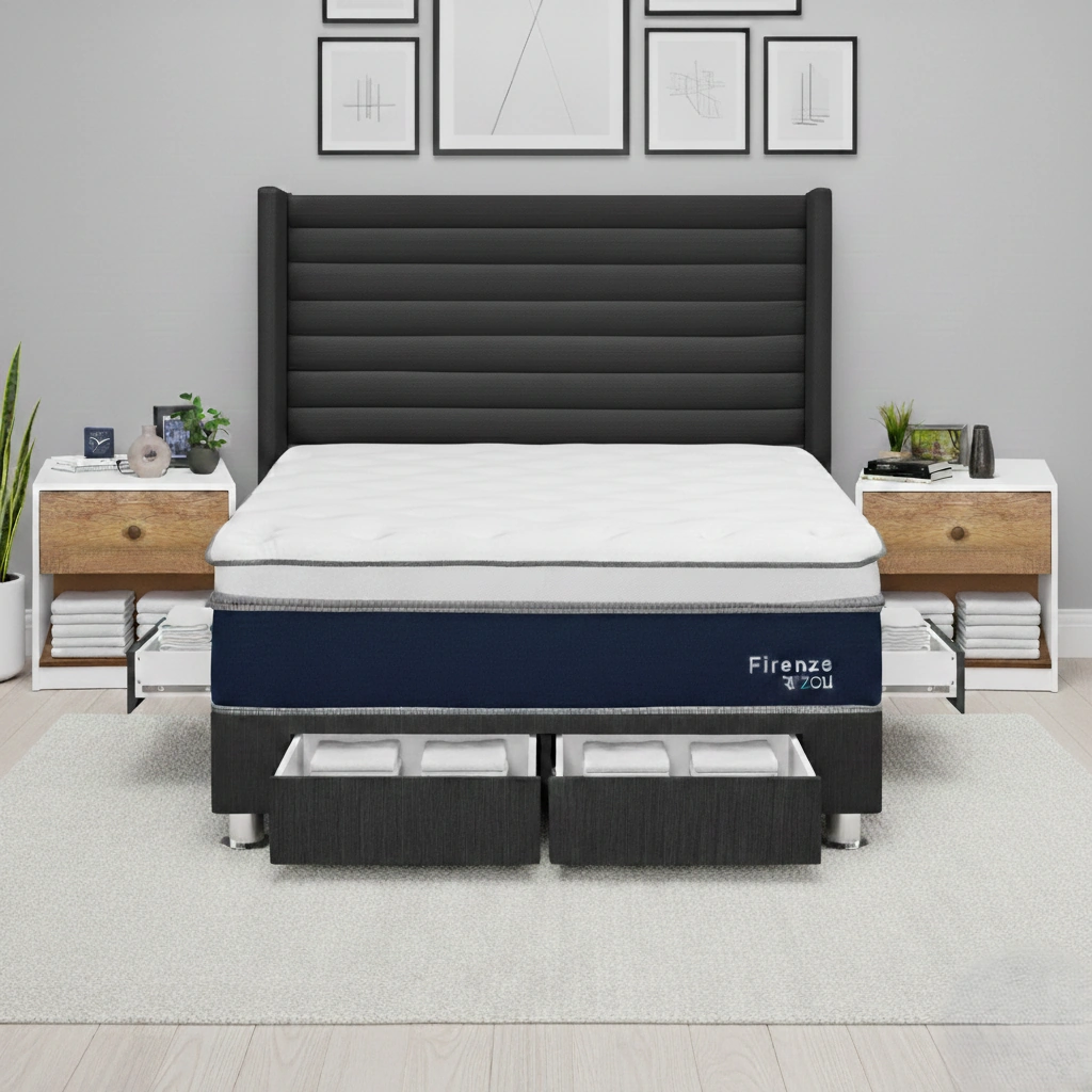 DORMITORIO RIZZOLI FIRENZE KING CON CAJONES GRIS + VELADOR MUNDIAL - 1
