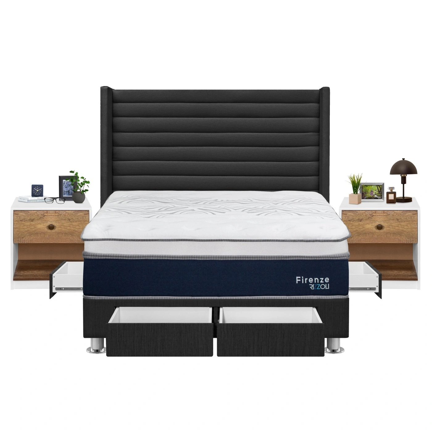 DORMITORIO RIZZOLI FIRENZE KING CON CAJONES GRIS + VELADOR MUNDIAL - 3