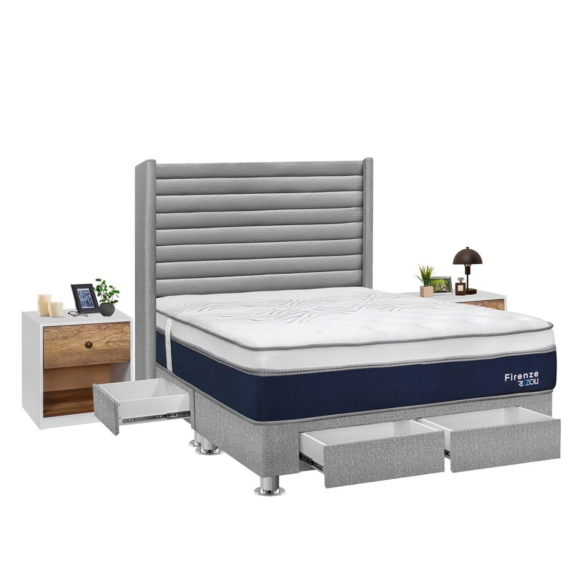 DORMITORIO RIZZOLI FIRENZE QUEEN CON CAJONES PLATA + VELADOR MUNDIAL - 2