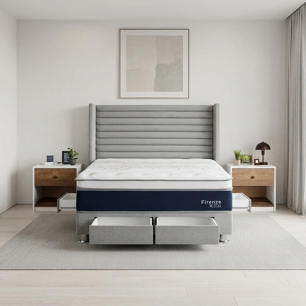DORMITORIO RIZZOLI FIRENZE KING CON CAJONES PLATA + VELADOR MUNDIAL - 1