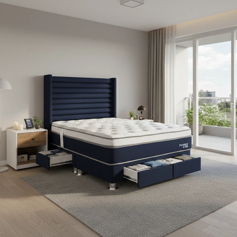 DORMITORIO RIZZOLI FIRENZE KING CON CAJONES AZUL + VELADOR MUNDIAL - 1