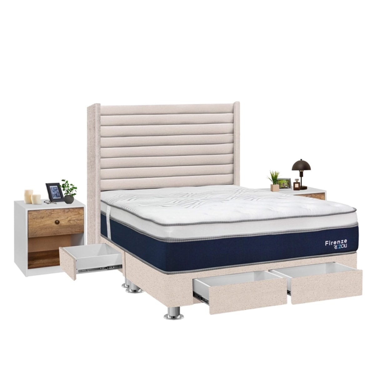DORMITORIO RIZZOLI FIRENZE QUEEN CON CAJONES BEIGE + VELADOR MUNDIAL - 2