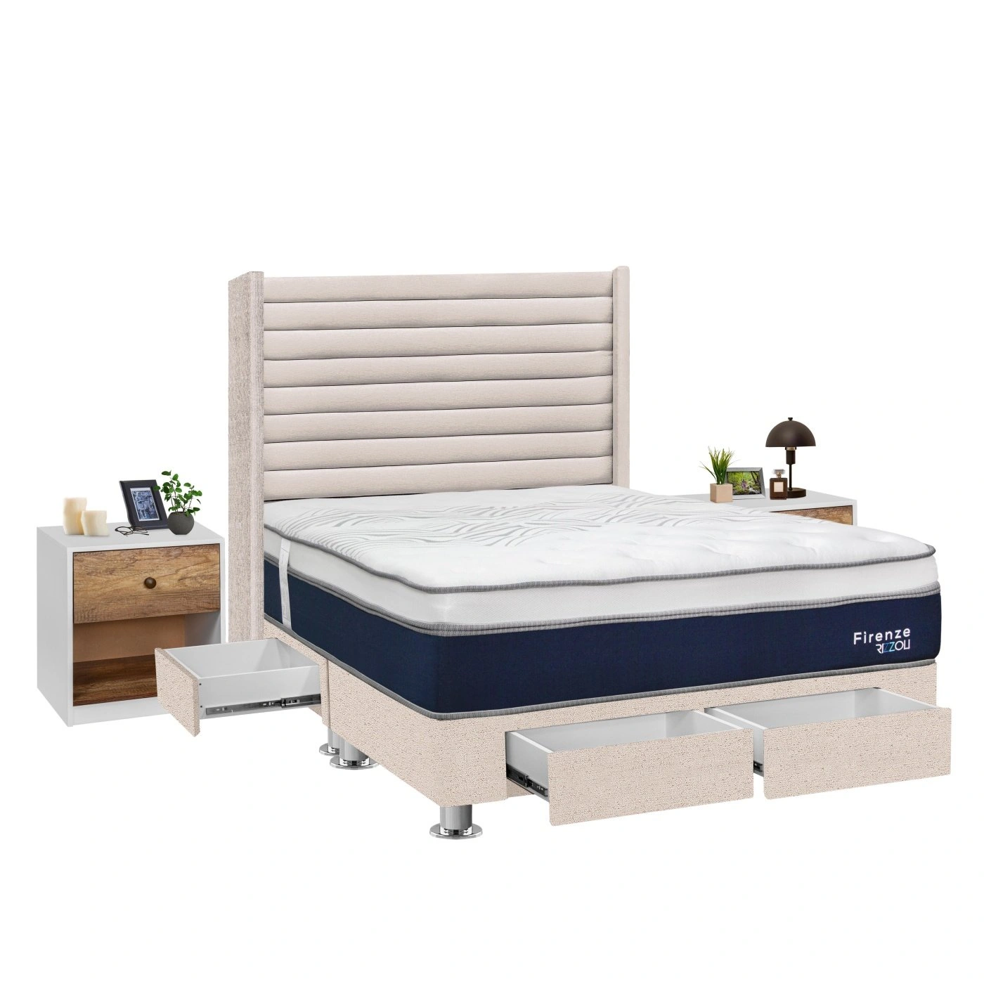 DORMITORIO RIZZOLI FIRENZE KING CON CAJONES BEIGE + VELADOR MUNDIAL - 2