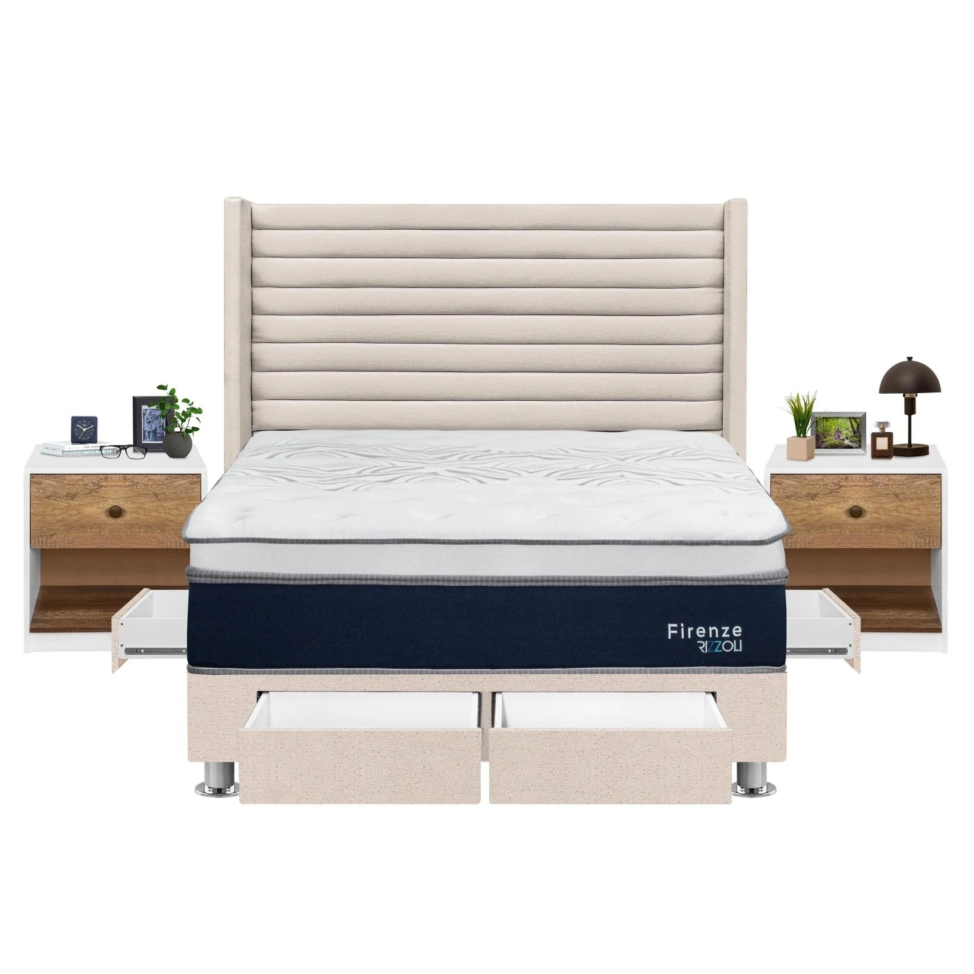 DORMITORIO RIZZOLI FIRENZE KING CON CAJONES BEIGE + VELADOR MUNDIAL - 3
