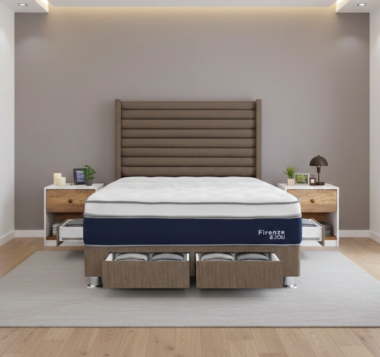 DORMITORIO RIZZOLI FIRENZE KING CON CAJONES MARRON + VELADOR MUNDIAL - 1