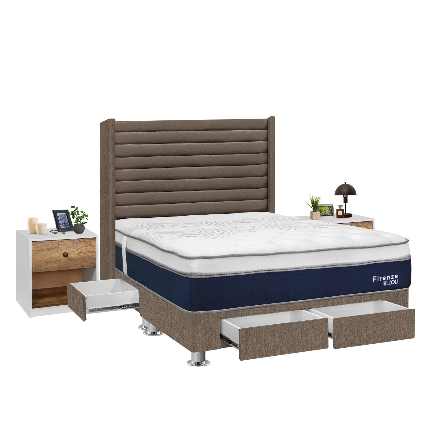 DORMITORIO RIZZOLI FIRENZE KING CON CAJONES MARRON + VELADOR MUNDIAL - 2
