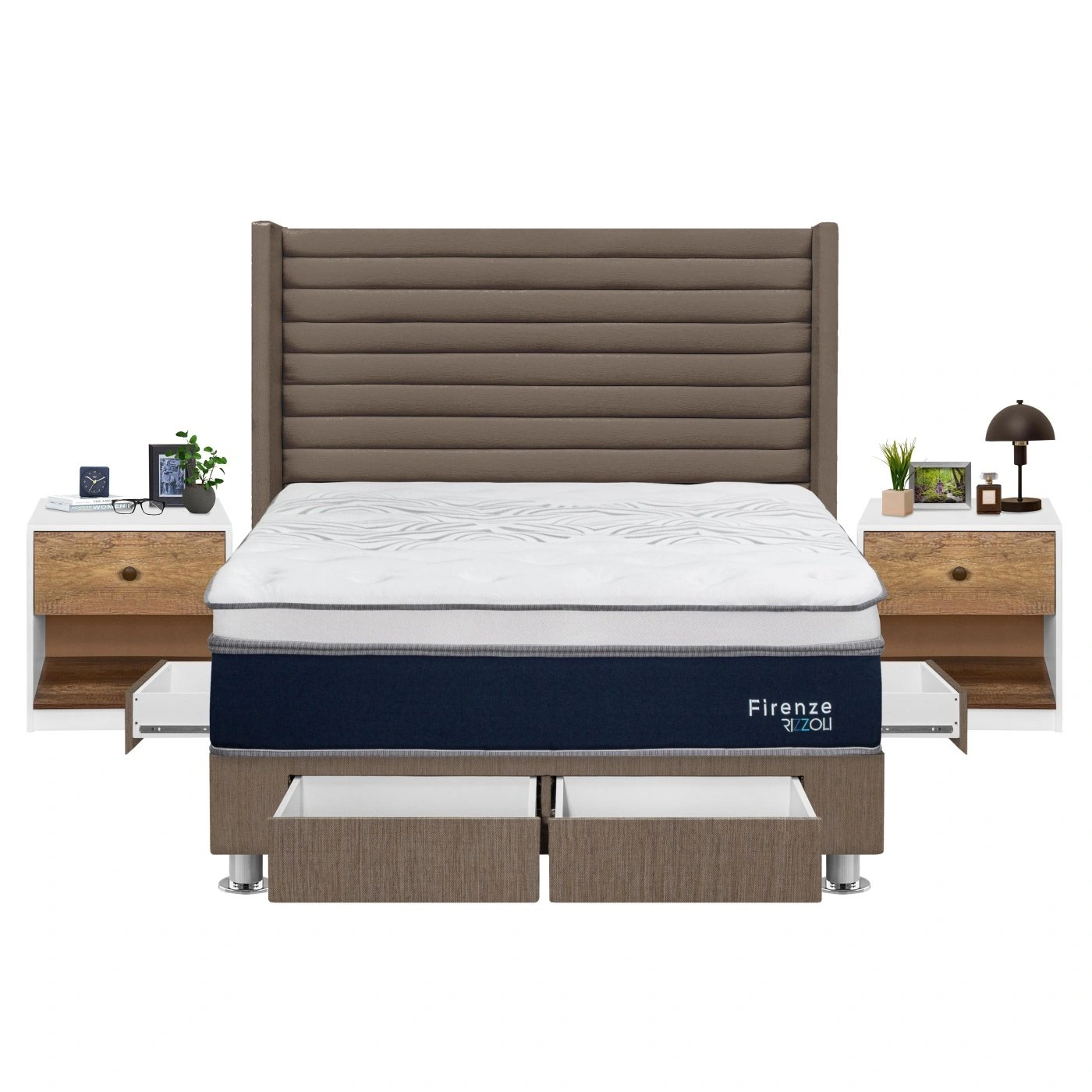 DORMITORIO RIZZOLI FIRENZE KING CON CAJONES MARRON + VELADOR MUNDIAL - 3