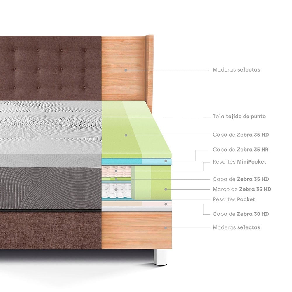 DORMITORIO PARAÍSO ROYAL BALANZZE 1.5 PLAZAS + CABECERA GOLD CHOCOLATE + 1 ALMOHADA VISCOELÁSTICA - 4
