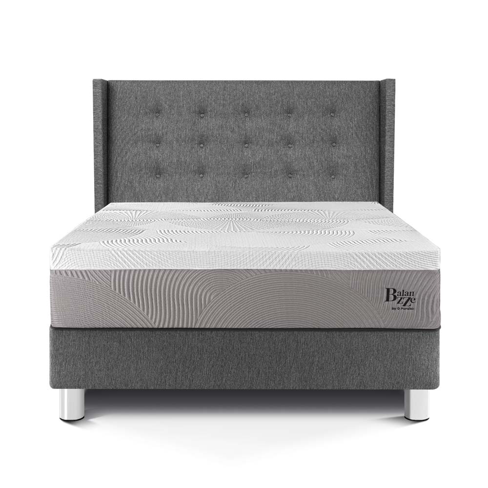 DORMITORIO PARAÍSO ROYAL BALANZZE 2 PLAZAS + CABECERA GOLD GRIS + 2 ALMOHADAS VISCOELÁSTICAS - 3