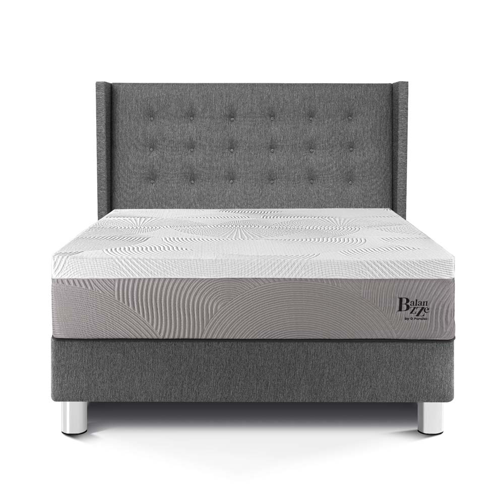 DORMITORIO PARAÍSO ROYAL BALANZZE QUEEN + CABECERA GOLD GRIS + 2 ALMOHADAS VISCOELÁSTICAS - 3
