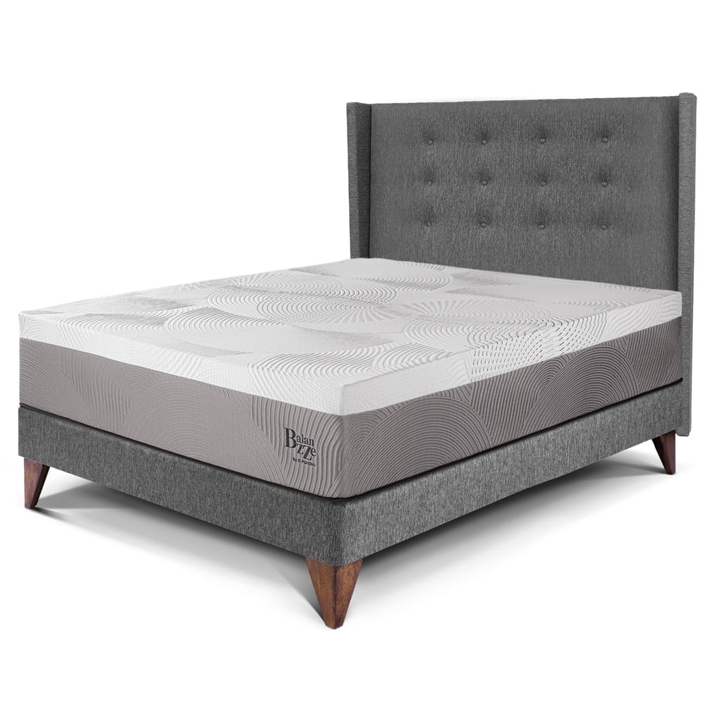 DORMITORIO EUROPEO PARAÍSO ROYAL BALANZZE 1.5 PLAZAS + CABECERA GOLD GRIS + 1 ALMOHADA VISCOELÁSTICA - 1