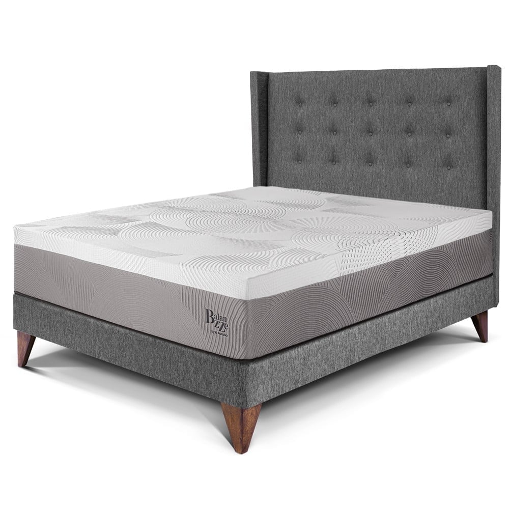 DORMITORIO EUROPEO PARAÍSO ROYAL BALANZZE 2 PLAZAS + CABECERA GOLD GRIS + 2 ALMOHADAS VISCOELÁSTICAS - 1