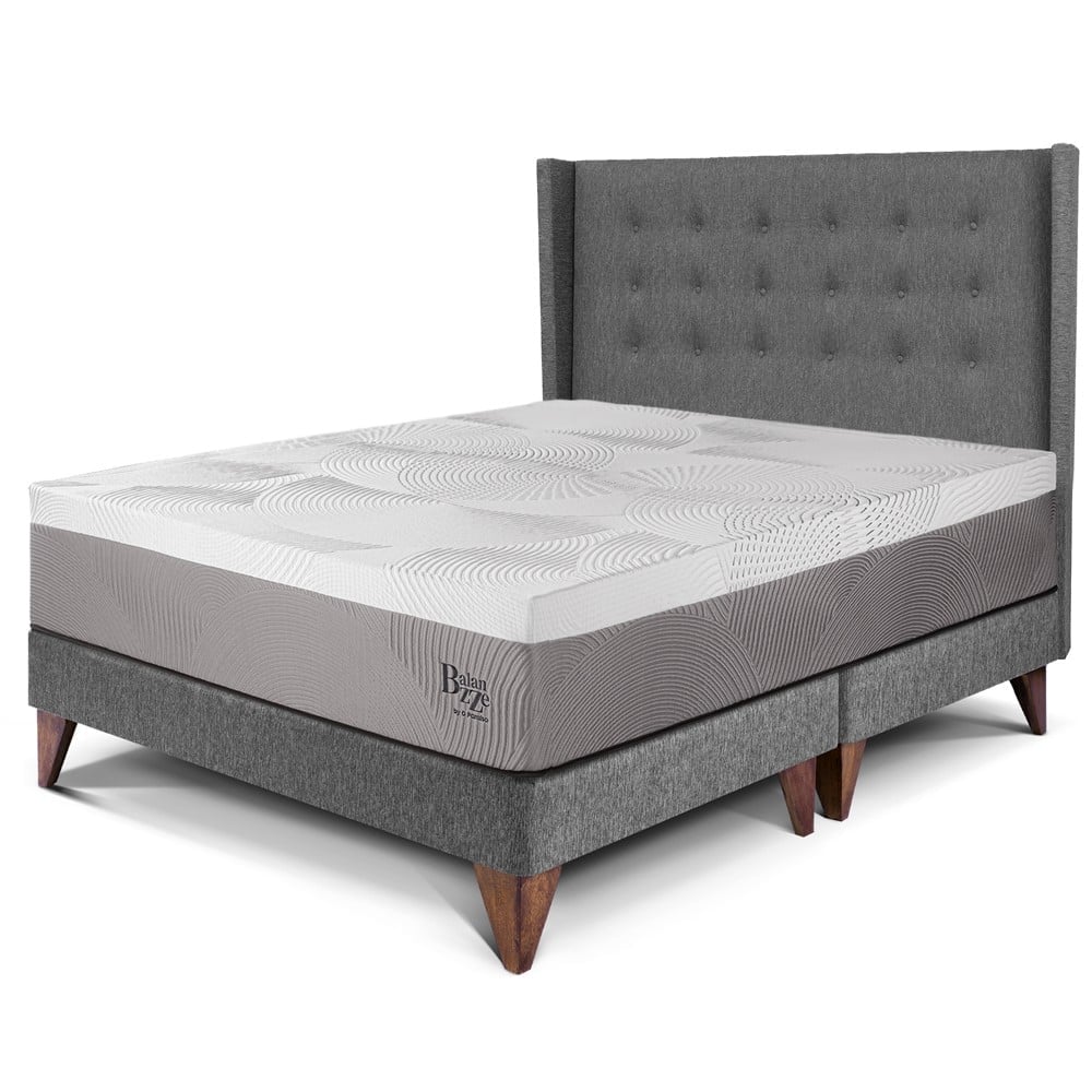 DORMITORIO EUROPEO PARAÍSO ROYAL BALANZZE QUEEN + CABECERA GOLD GRIS + 2 ALMOHADAS VISCOELÁSTICAS - 1