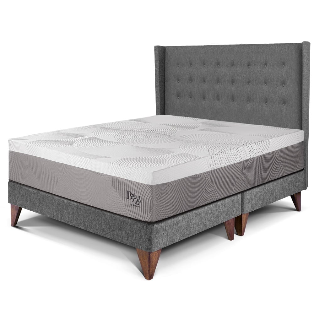 DORMITORIO EUROPEO PARAÍSO ROYAL BALANZZE KING + CABECERA GOLD GRIS + 2 ALMOHADAS VISCOELÁSTICAS - 1