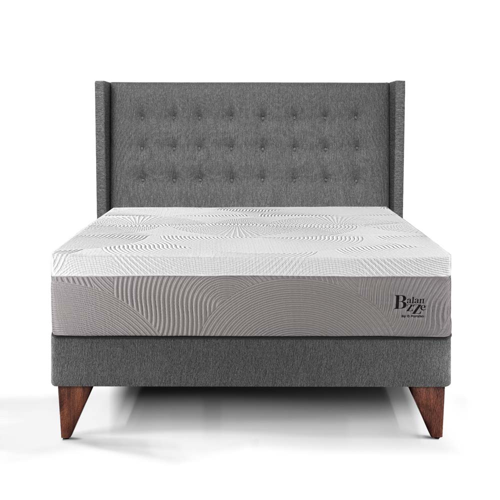 DORMITORIO EUROPEO PARAÍSO ROYAL BALANZZE KING + CABECERA GOLD GRIS + 2 ALMOHADAS VISCOELÁSTICAS - 3