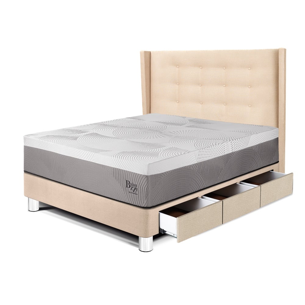 DORMITORIO CON CAJONES PARAÍSO ROYAL BALANZZE 1.5 PLAZAS + CABECERA GOLD CHAMPAGNE + 1 ALMOHADA VISCOELÁSTICA - 1