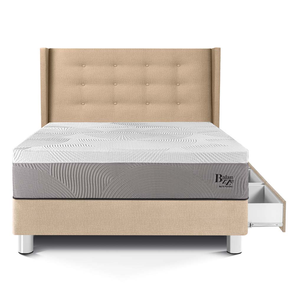 DORMITORIO CON CAJONES PARAÍSO ROYAL BALANZZE 1.5 PLAZAS + CABECERA GOLD CHAMPAGNE + 1 ALMOHADA VISCOELÁSTICA - 3