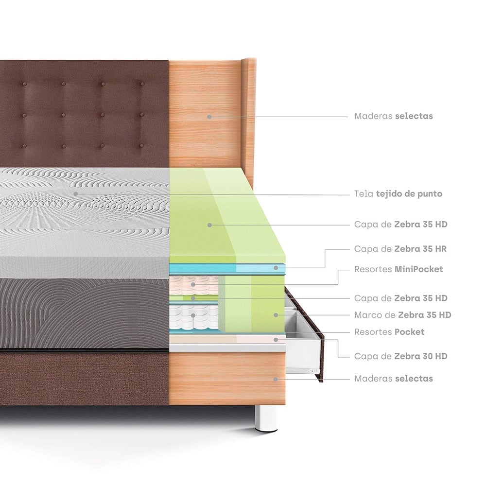 DORMITORIO CON CAJONES PARAÍSO ROYAL BALANZZE 1.5 PLAZAS + CABECERA GOLD CHOCOLATE + 1 ALMOHADA VISCOELÁSTICA - 4