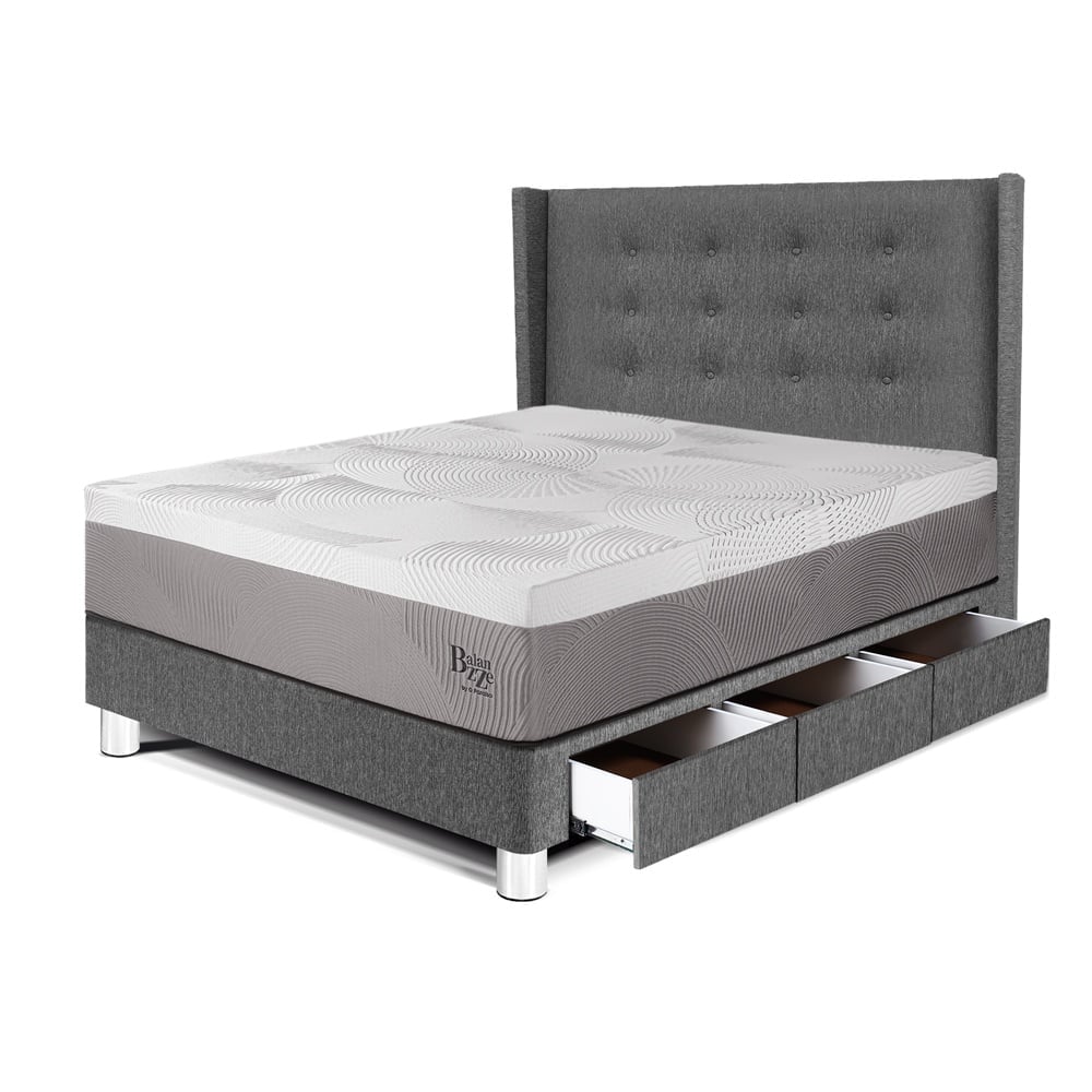 DORMITORIO CON CAJONES PARAÍSO ROYAL BALANZZE 1.5 PLAZAS + CABECERA GOLD GRIS + 1 ALMOHADA VISCOELÁSTICA - 1