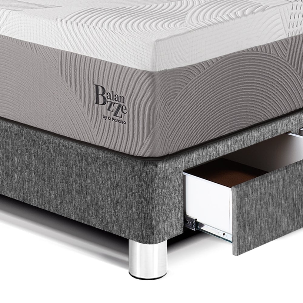 DORMITORIO CON CAJONES PARAÍSO ROYAL BALANZZE 1.5 PLAZAS + CABECERA GOLD GRIS + 1 ALMOHADA VISCOELÁSTICA - 2